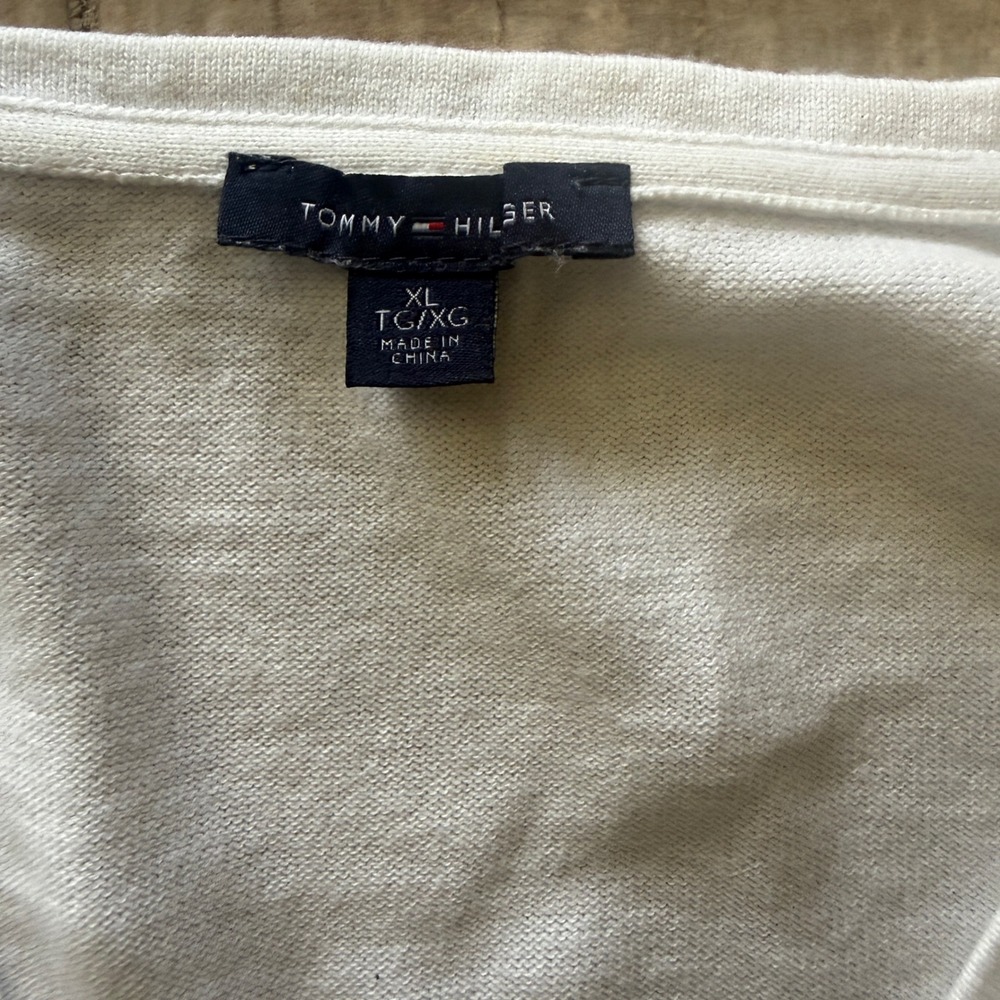 Tommy Hilfiger Womens XL White Striped V-Neck Sweater Rhinestone Anchor Nautical - Picture 5 of 11